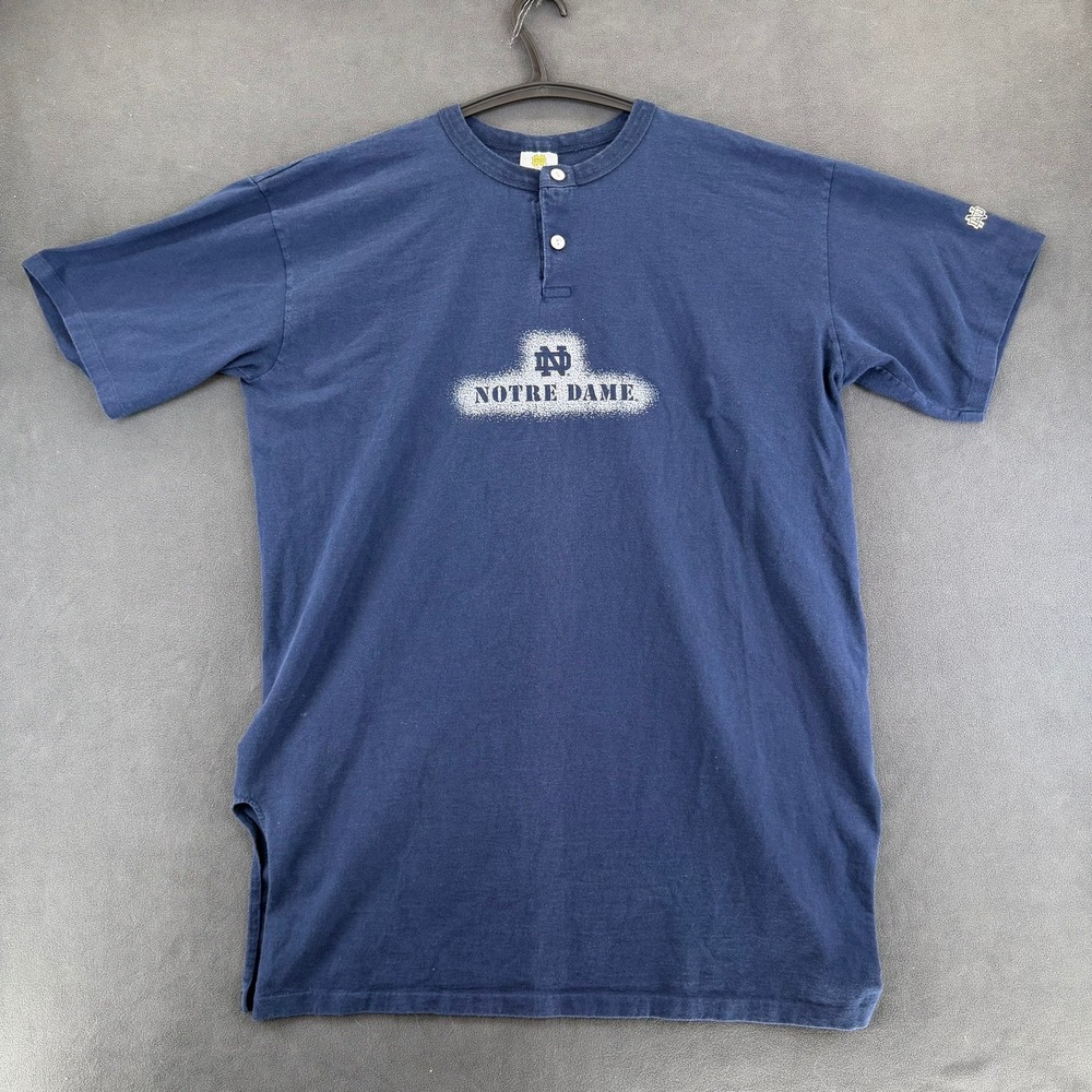 Vintage Notre Dame Henley Shirt Mens Navy Blue Cotton Exchange Made USA XL READ